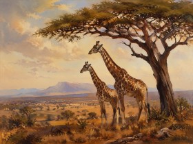 Giraffen in der Savanne, Kunstdruck oder Leinwandbild