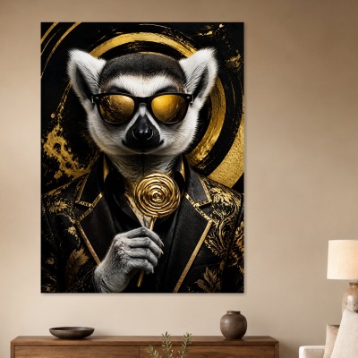 Eleganter Lemur mit Goldbrille als Wandbild oder Fine Art Print
