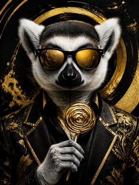 Eleganter Lemur mit Goldbrille als Wandbild oder Fine Art Print