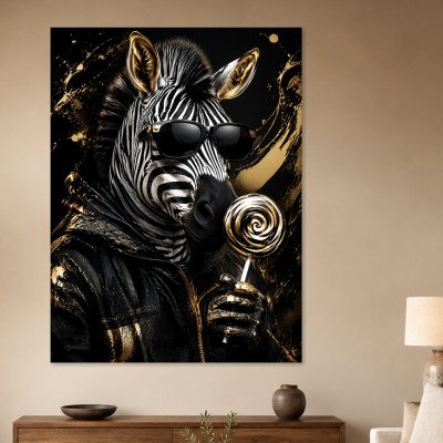 Exotisches Zebra mit Sonnenbrille als Kunstwerk oder Poster