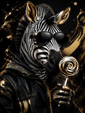 Exotisches Zebra mit Sonnenbrille als Kunstwerk oder Poster