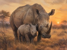 Majestätische Nashörner im Sonnenuntergang, Leinwand und Fine Art Print
