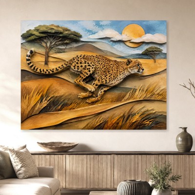 Eleganter Gepard in goldener Savanne, Leinwand oder Fine Art Print