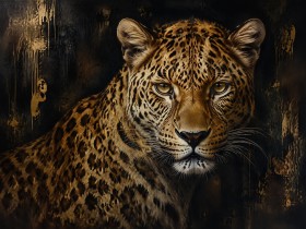 Leopardenporträt als Kunstwerk und Wandbild mit dunkler Eleganz