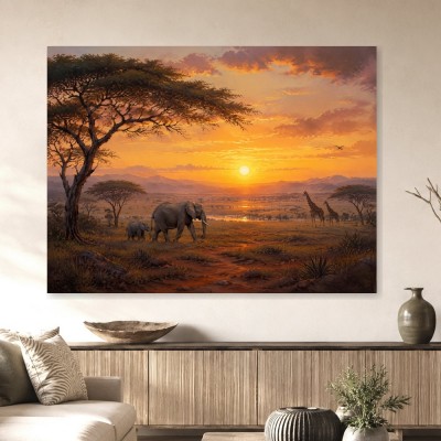 Savanne bei Sonnenuntergang als Leinwandbild oder Kunstdruck