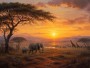 Savanne bei Sonnenuntergang als Leinwandbild oder Kunstdruck