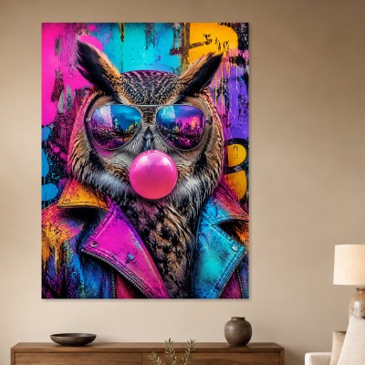 Eule im Neonlook als Wandbild oder Poster