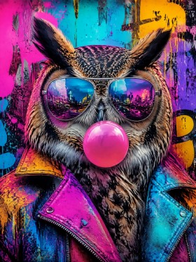 Eule im Neonlook als Wandbild oder Poster