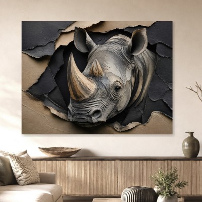 Rhino im Papierrelief, Wandbild oder Fine Art Print