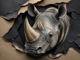 Rhino im Papierrelief, Wandbild oder Fine Art Print