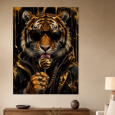 Tiger mit Sonnenbrille als Designer Wandbild und Fine Art Print