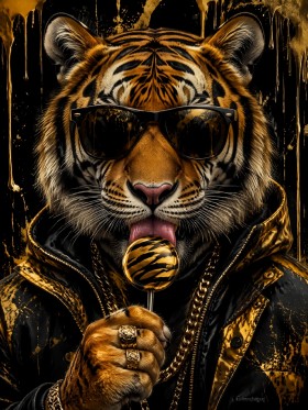 Tiger mit Sonnenbrille als Designer Wandbild und Fine Art Print