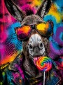 Bunter Esel mit Sonnenbrille, Modernes Wandbild oder Pop Art Kunstdruck