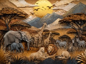 Safari Tierwelt als Wandbild oder Leinwandbild in warmen Goldtönen
