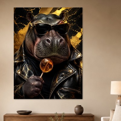 Hipster-Hippo als Modernes Wandbild oder Fine Art Print