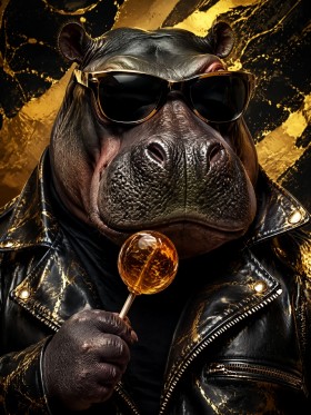 Hipster-Hippo als Modernes Wandbild oder Fine Art Print