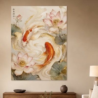 Koi und Lotus als Kunstdruck oder Gallery Print in sanfter Bewegung