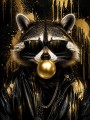 Stylischer Waschbär mit Sonnenbrille, Leinwand oder Poster im Gold-Look