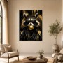 Stylischer Waschbär mit Sonnenbrille, Leinwand oder Poster im Gold-Look
