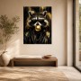 Stylischer Waschbär mit Sonnenbrille, Leinwand oder Poster im Gold-Look