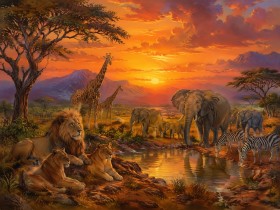 Safari Sonnenuntergang als Leinwand oder Fine Art Print