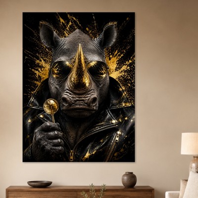 Rhino in Gold: Poster oder Fine Art Print mit urbaner Präsenz