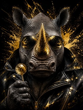 Rhino in Gold: Poster oder Fine Art Print mit urbaner Präsenz