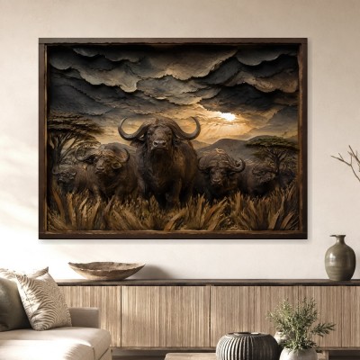 Majestätische Büffel im Abendlicht, Leinwand oder Fine Art Print