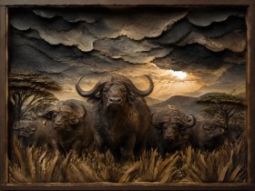 Majestätische Büffel im Abendlicht, Leinwand oder Fine Art Print