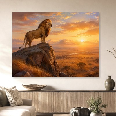 Majestätischer Löwe bei Sonnenuntergang als Wandbild oder Fine Art Print