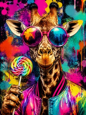Bunter Giraffen-Style als Modernes Wandbild oder Pop Art Poster