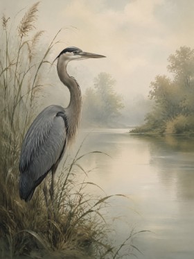 Graureiher am stillen Ufer, Leinwand oder Fine Art Print