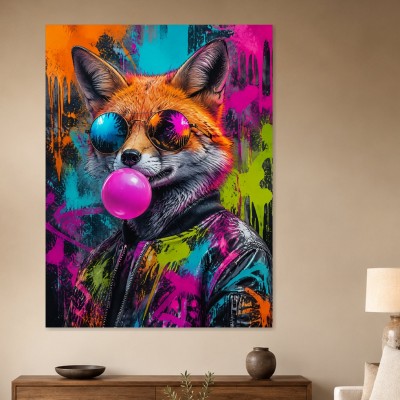 Bunter Fuchs mit Sonnenbrille, Poster oder Wandbild im Street-Art-Stil