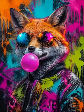 Bunter Fuchs mit Sonnenbrille, Poster oder Wandbild im Street-Art-Stil Bunter Fuchs mit Sonnenbrille, Poster oder Wandbild im Street-Art-Stil