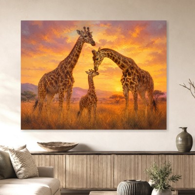 Giraffen im goldenen Licht, Leinwand oder Kunstdruck
