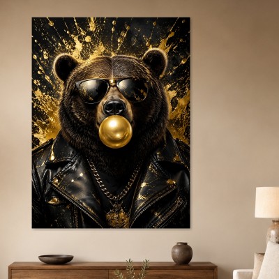 Bär mit Sonnenbrille, Modernes Wandbild oder Luxus Wandbild
