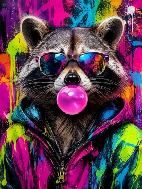 Rapper Waschbär mit Sonnenbrille, Leinwand oder Poster im Pop-Art-Stil