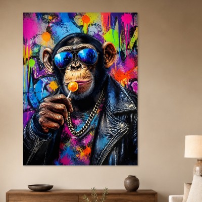 Bunter Schimpanse mit Sonnenbrille, Acrylbild oder Poster
