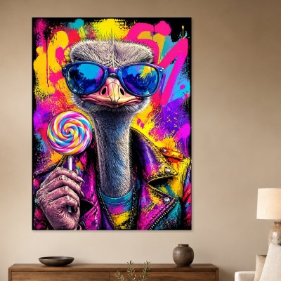 Ostrich mit Sonnenbrille, Pop Art Leinwand oder Poster