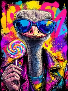 Ostrich mit Sonnenbrille, Pop Art Leinwand oder Poster