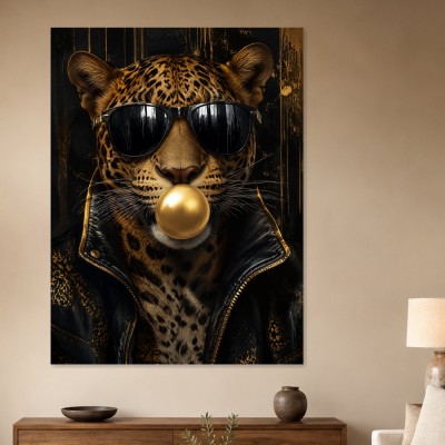 Eleganter Leopard mit Sonnenbrille, Designer Wandbild oder Fine Art Print