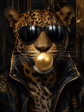 Eleganter Leopard mit Sonnenbrille, Designer Wandbild oder Fine Art Print