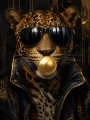 Eleganter Leopard mit Sonnenbrille, Designer Wandbild oder Fine Art Print
