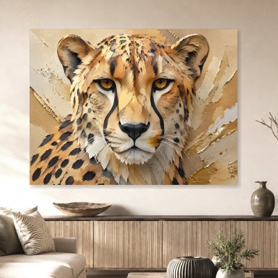 Cheetah Porträt als Wandbild oder Acrylbild mit goldener Wirkung