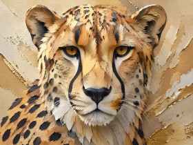 Cheetah Porträt als Wandbild oder Acrylbild mit goldener Wirkung