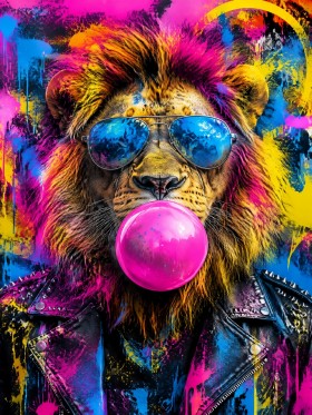 Löwe mit Sonnenbrille als Pop Art Wandbild oder Poster Löwe mit Sonnenbrille als Pop Art Wandbild oder Poster