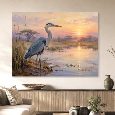 Graureiher am Abendlicht, Leinwandbild oder Fine Art Print