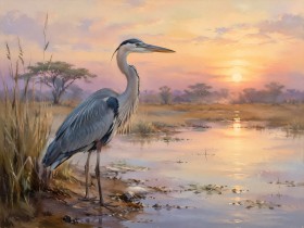 Graureiher am Abendlicht, Leinwandbild oder Fine Art Print