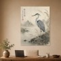 Eleganter Kranich am Ufer, Kunstwerk oder Fine Art Print