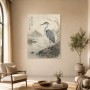 Eleganter Kranich am Ufer, Kunstwerk oder Fine Art Print
